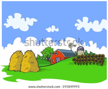 Farm background in cartoon style. 