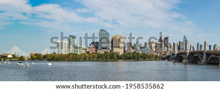 scenic view to skyline of Boston with river