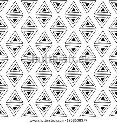 Vector seamless pattern with hand drawn abstract triangle and maelstrom on white background for textile, tile, clothes, notebooks, wallpaper