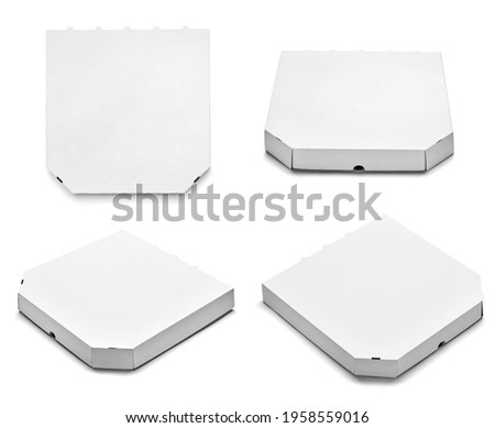 collection of various  pizza box on white background Royalty-Free Stock Photo #1958559016