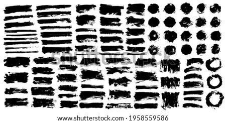 Brush strokes bundle. Vector painted lines set. Grunge design elements. Rectangle text boxes, round speech bubbles, circle frames, messy lines. Dirty distress texture banner. Grungy paintbrushes 