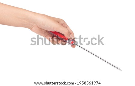 hand holding Measuring the power screwdriver isolated on white background