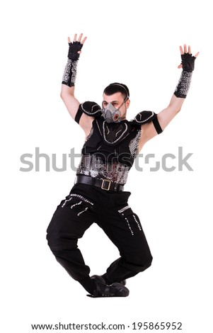 Disco dancer showing some movements against isolated white background