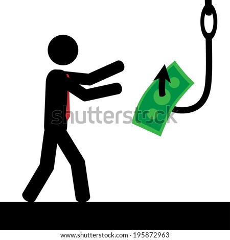 Vector / illustration.A man is tricked to take money from hook.