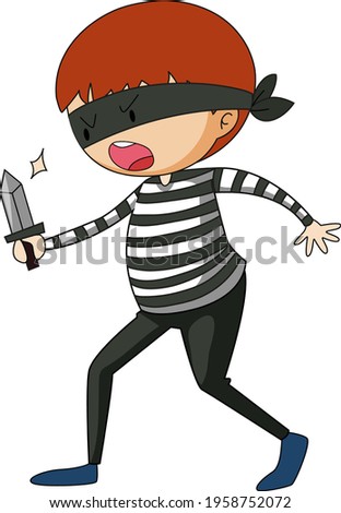 A thief doodle cartoon character isolated illustration
