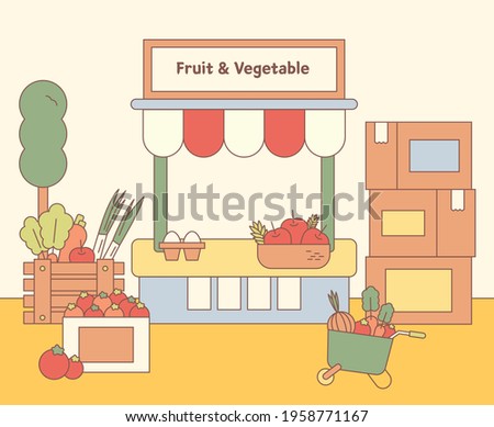 A fruit vegetable store's box is full of produce. flat design style minimal vector illustration.