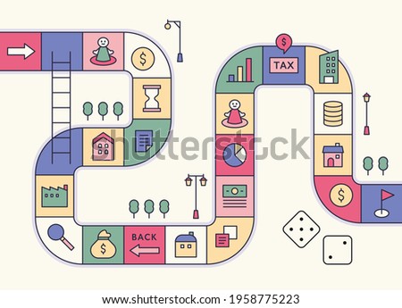 Directions game concept template. Financial icons are placed in each cell. flat design style minimal vector illustration. Royalty-Free Stock Photo #1958775223