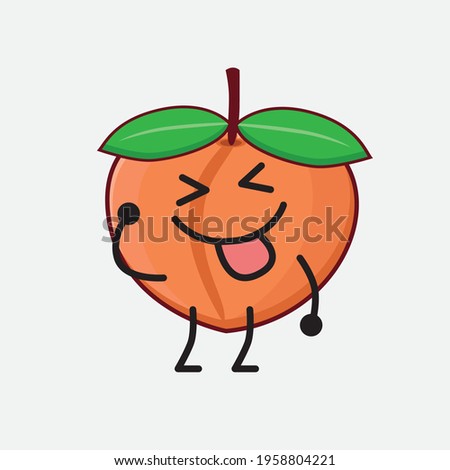 Vector Illustration of Peach Fruit Character with cute face, simple hands and leg line art on Isolated Background. Flat cartoon doodle style.