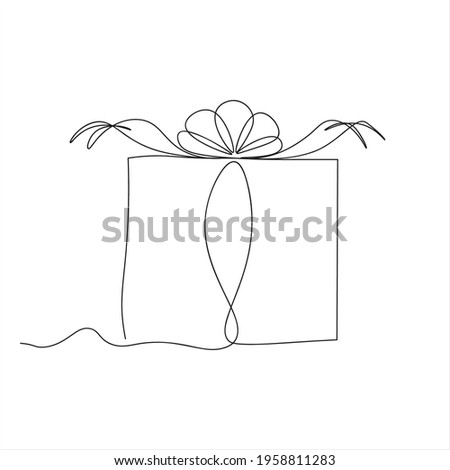 Gift box with ribbon one line drawing isolated on white. birthday gift. Outline vector sign, Continueous line drawning. Gift box with ribbon line icon, outline vector sign, Vecter illustrator