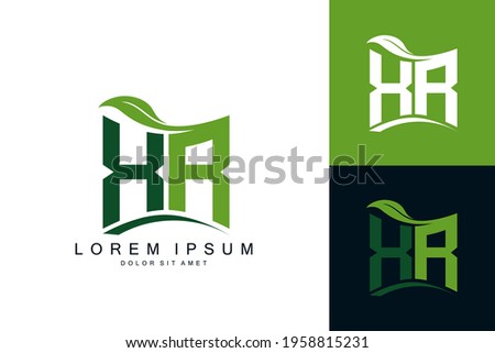 XP logo monogram with green leaf nature organic bio curved shape premium vector design template