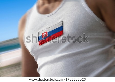 The national flag of Slovakia on the athlete's chest