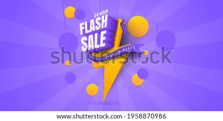 Flash sale banner. One day big sale, special offer, clearance. Sale banner template design, Super Sale, end of season special offer banner. vector illustration. Royalty-Free Stock Photo #1958870986