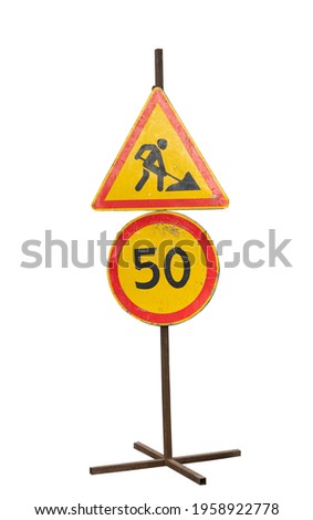 road sign road repair isolated on white background 