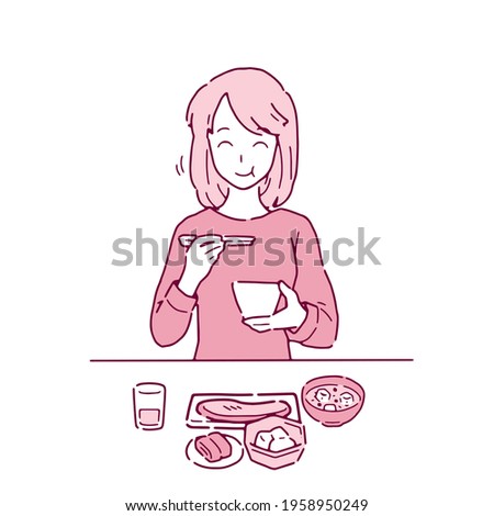 Illustration of a woman eating a nutritionally balanced diet