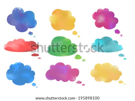 Illustration of colorful watercolor cloud speech bubbles collection