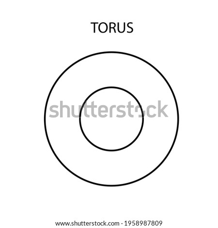 Vector black linear torus for game, icon, package design, logo, mobile, ui, web, education. Torus on a white background. Geometric figures for your design. Outline.