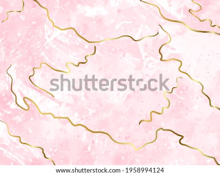 Liquid gold rose marble canvas abstract painting background with gold splatter and stripes texture. Vector illustration