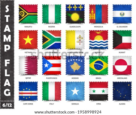 Stamp with official country flag pattern and old grunge texture and countries name . Square shape . Vector . Set 6 of 12 on this series ( All national flags of the world ) .