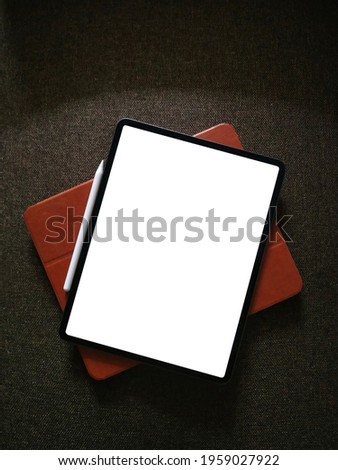 Tablet with pencil mockup and template Photo Frame for text message or media and content
