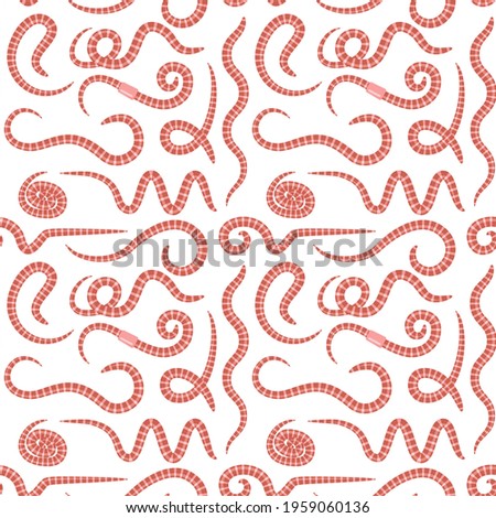 Earth worm seamless pattern. Earthworms endless background, pink segmented soil worms texture, annelida wallpaper, cartoon lumbricus mockup, vector illustration