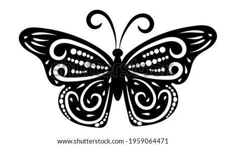 Graphic vector icon of butterfly. Butterfly tattoo isolated on white background