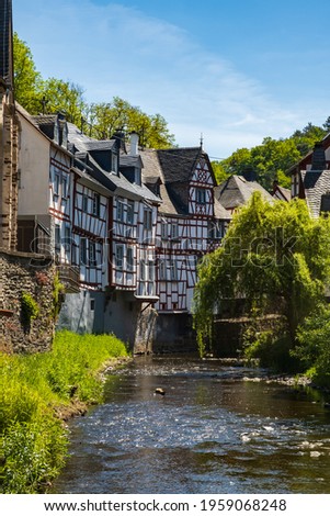 View of the beautiful half-timbered houses in the romantic town of Monreal - Germany in the Eifel  Royalty-Free Stock Photo #1959068248