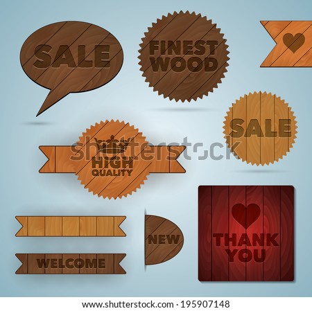 Wooden promo badges. EPS10.