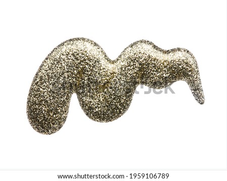 Blot of gold nail polish isolated on white background. Photo. Top view