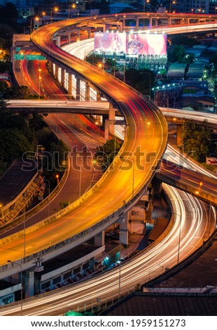 Expressway and the city of Bangkok landscape evening  top view  Royalty-Free Stock Photo #1959151273