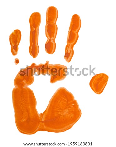 Orange palm print isolated on white background. Artistic design.Detail for design. Design elements. Macro.  Background for business cards, postcards and posters.