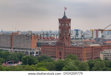 A picture of the Rotes Rathaus - Berlin Town Hall as seen from afar.