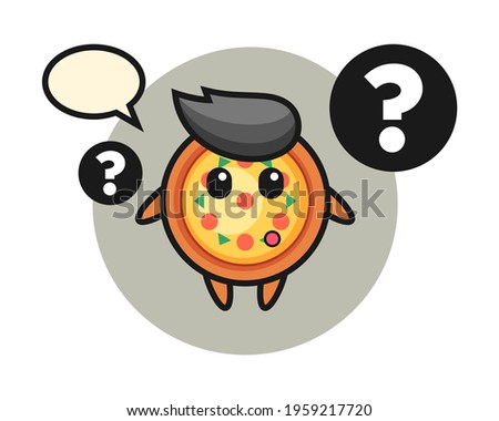 Cartoon illustration of pizza with the question mark, cute style design for t shirt, sticker, logo element