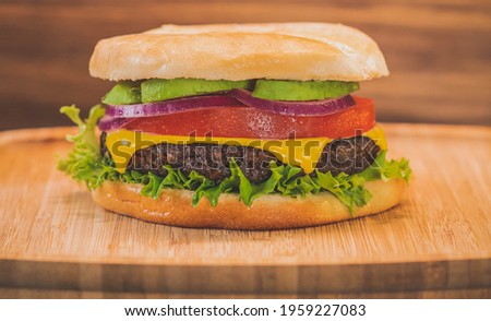 Delicious Hamburguer closeup with fresh ingredients