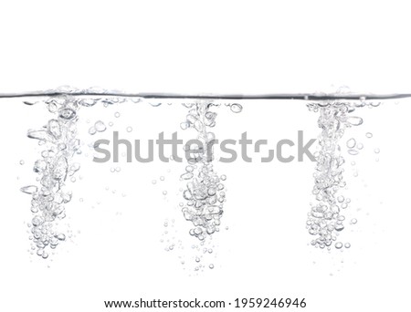 set water bubble black oxygen air, in underwater clear liquid with bubbles flowing up on the water surface, isolated on a white background