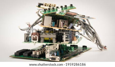 electronic PCB garbage as background from recycle industry and old consumer devices