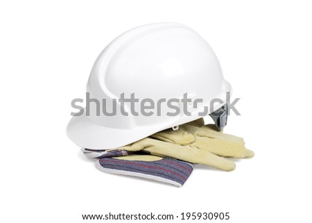 Protection helmet and gloves isolated over white with clipping path.
