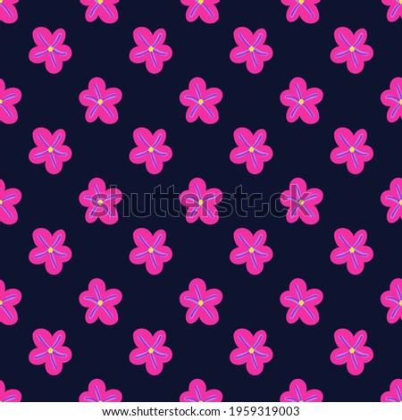 Pink flowers are simple on a blue background.Pattern for textiles, fabric, background, packaging paper, wallpaper, fabric, covers.