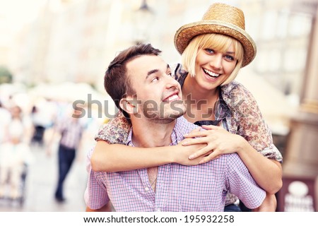 A picture of a happy couple having fun in Gdansk in Poland