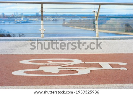 Bicycle road sign on the Pedestrian bridge in Kiev, Ukraine