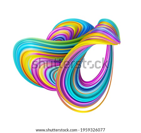 3d render, abstract colorful distorted twisted shape, tangled strings and loop, creative clip art isolated on white background