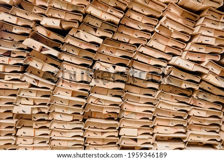 Wood timber construction material stocked on warehouse or factory