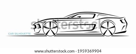 Muscle car silhouette isolated on white background. Sports car contour, logo design. Side view. Vector illustration. Royalty-Free Stock Photo #1959369904