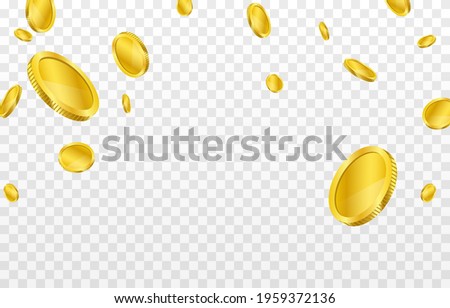 Vector gold coins fall from the sky. PNG money, png coins. Explosion of coins on isolated transparent background. Easy Money. Royalty-Free Stock Photo #1959372136