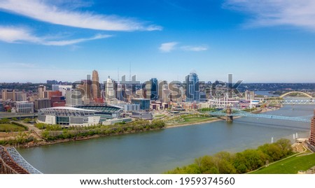 An Aerial View of the Ohio River and Downtown Cincinnati on a Perfect Afternoon