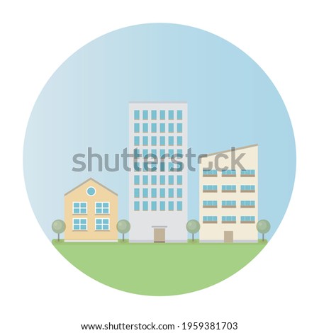 Residential complex logo. Small city in round sign.