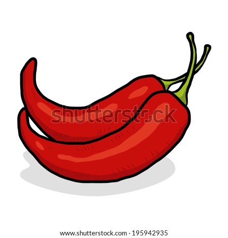 two, red chili peppers / cartoon vector and illustration, hand drawn style, isolated on white background.