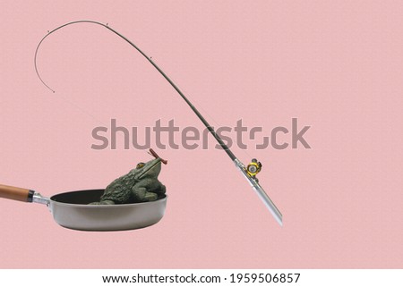 Abstract design fishing rod with frog in a pan clipping path