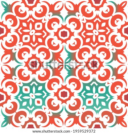 Decorative color ceramic talavera tiles. Vector seamless pattern poster. Colored design. Red folk ethnic ornament for print, web background, surface texture, towels, pillows, wallpaper.