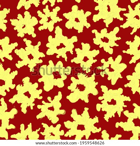 A seamless pattern of small yellow flowers drawn by hand with paints. Botanical illustration. Design of fabric, textiles, wallpaper, packaging paper, background.