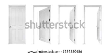 white open and closed doors with doorframe isolated on white background Royalty-Free Stock Photo #1959550486